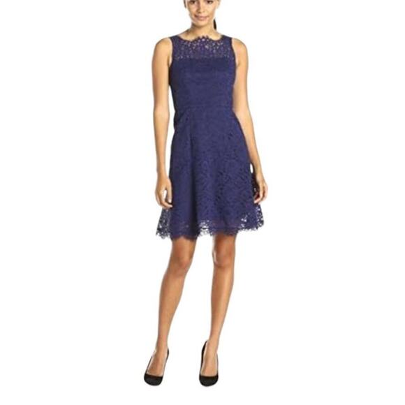 Shoshanna Navy Blue Lace Scalloped Sleeveless Mini Cocktail Dress 10 - Picture 1 of 13